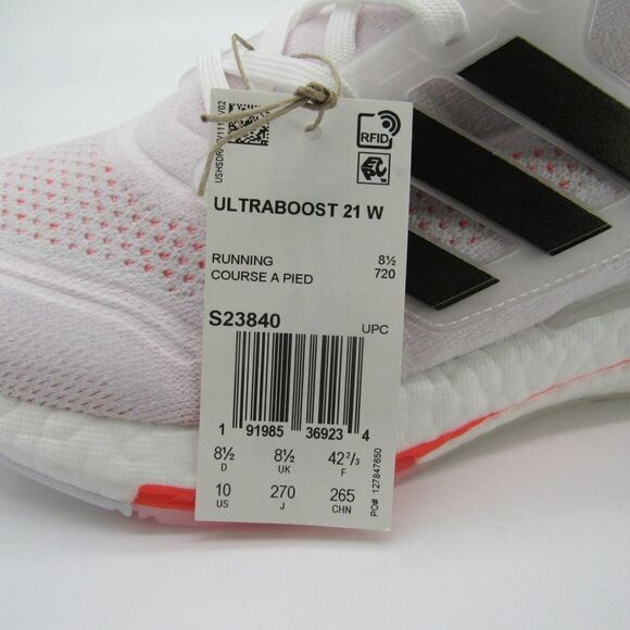 Adidas Ultraboost 21 Women Running Shoes Cloud White Core Black Solar Red - Picture 8 of 10